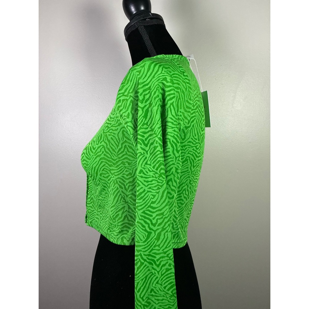 Andie Augusta Jacket XS Green Zebra Print Cropped Snap Front Long Sleeve AD014 - Picture 9 of 9